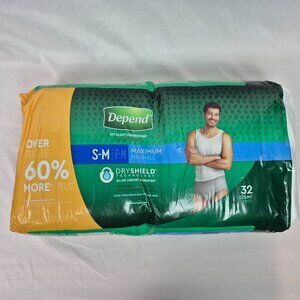Depend Men's Incontinence Briefs Size Small-Medium 32ct DryShield Flex-Fit NEW!!